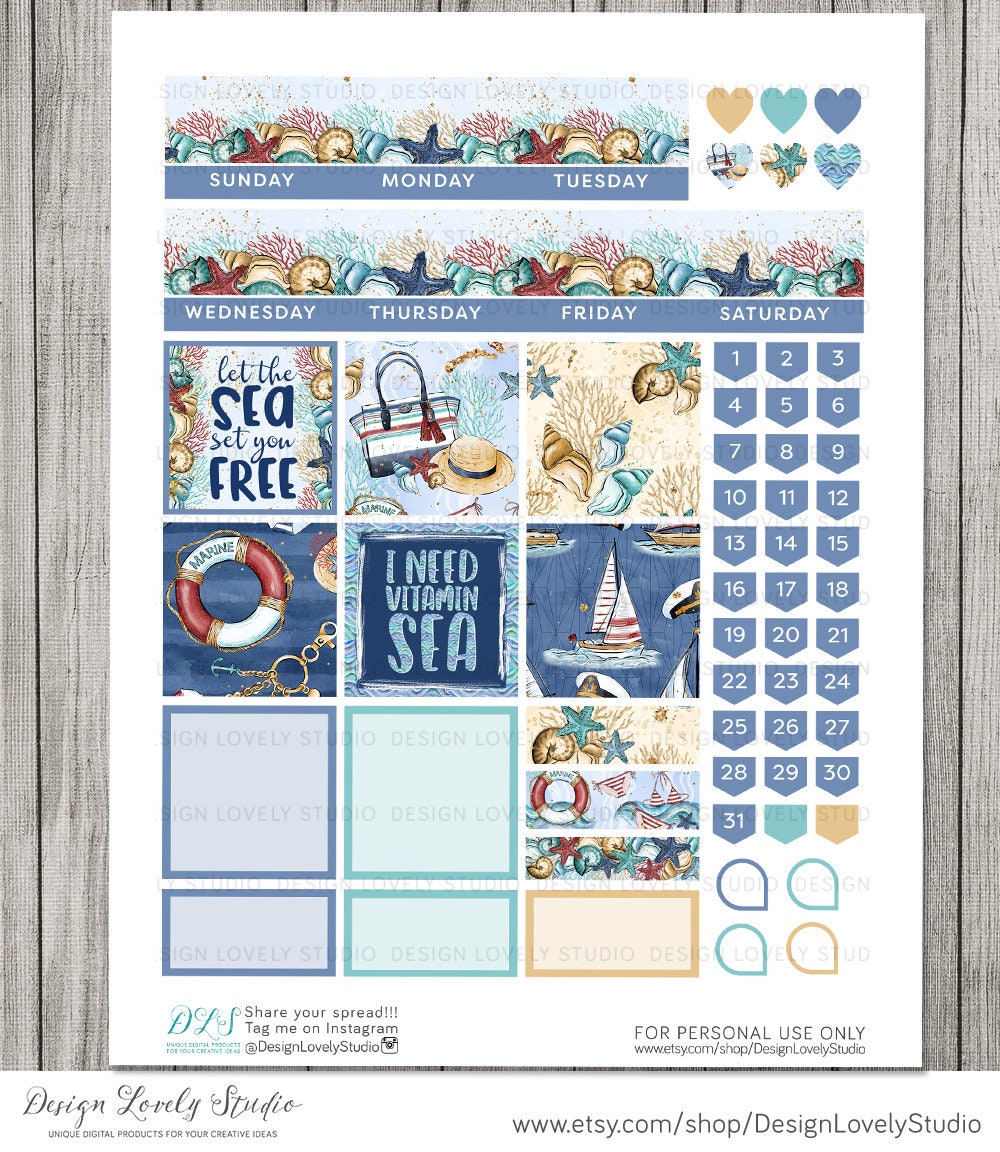 Big Happy Planner PRINTABLE Monthly Stickers, Summer Monthly Kit, Beach ...