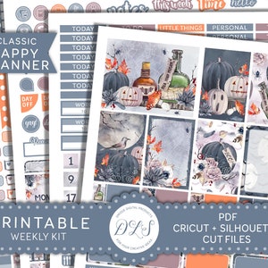 Autocollants de planificateur d'Halloween, Kit imprimable d'autocollants d'Halloween happy Planner, Kit de planificateur de citrouille, Kit hebdomadaire d'automne, fichiers coupés, numérique, HP152