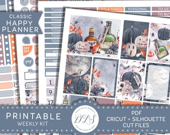 Autocollants de planificateur d'Halloween, Kit imprimable d'autocollants d'Halloween happy Planner, Kit de planificateur de citrouille, Kit hebdomadaire d'automne, fichiers coupés, numérique, HP152