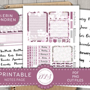 Printable NOTES PAGE Stickers for Erin Condren Life Planner, Notes Page ...