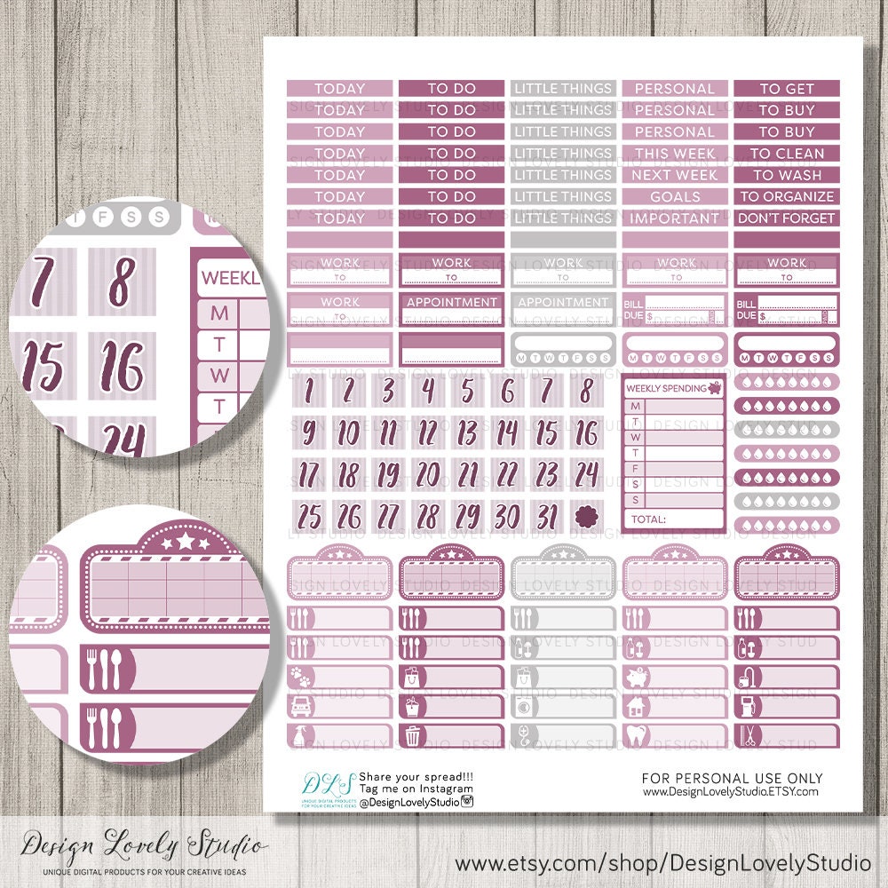 Happy Planner PRINTABLE Weekly Kit, Purple Floral Planner Stickers ...