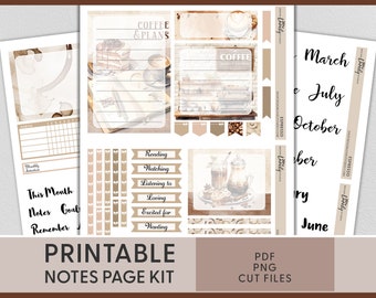 Coffee Lover Printable Planner Stickers, Notes Page Stickers, Dashboard Stickers, Erin Condren Life Planner, ECN264