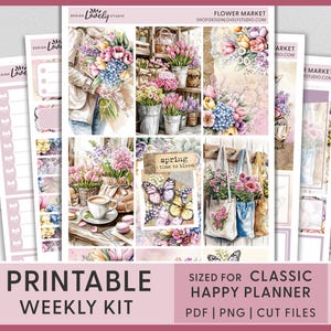 Adesivos imprimíveis para planejador de primavera, kit de adesivos semanais Happy Planner, mercado de flores, tulipas, planejador de primavera, abril, maio, açafrões, HP271