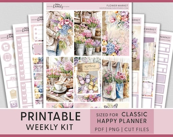 Printable Spring Planner Stickers, Happy Planner Weekly Sticker Kit, Flower Market, Tulips, Spring Planner, April, May, Crocuses, HP271