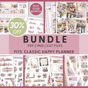 Bundel afdrukbare lenteplannerstickers, bloemenmarkt, maandelijkse stickers, wekelijkse stickerkit, dagboekstickers, happy planner, BH133