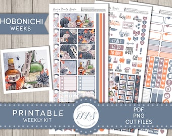 Printable HALLOWEEN Planner Stickers, Printable HOBONICHI Weeks Stickers Kit, October Weekly Planner Stickers Kit, Cut Files, HO132