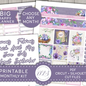 Big Happy Planner Monthly Kit, Printable Monthly Planner Stickers, HP Monthly Printable, Spring Planner Stickers, Cut Files, BM191