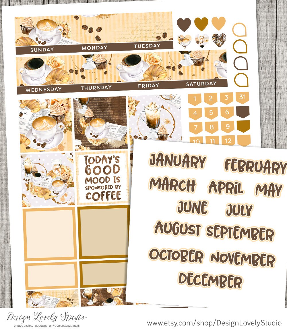 Printable COFFEE Monthly Planner Stickers, Happy Planner Monthly ...