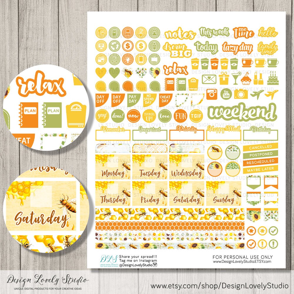 Happy Planner PRINTABLE Weekly Kit Honey Bee Planner | Etsy