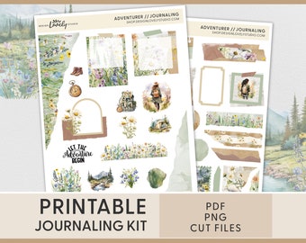 Printable Summer Journaling Sticker Kit, Hiking, Camping, Adventure, Vacation, Junk Journal, Bullet Journal, Deco Planner Stickers, JS138