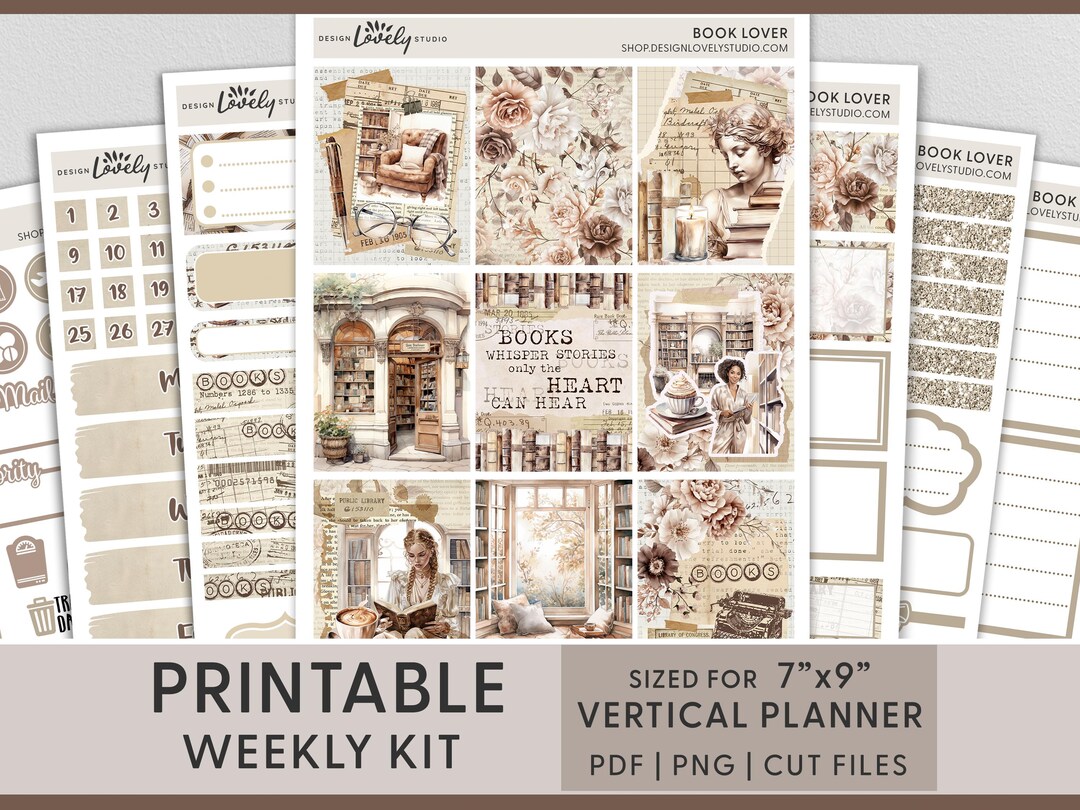 Printable Book Lover Planner Stickers, Vertical Weekly Sticker Kit ...