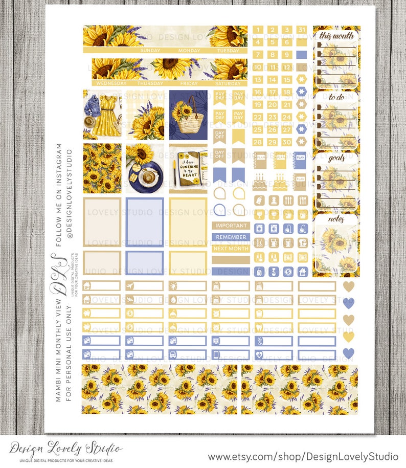PRINTABLE Mini Happy Planner Stickers Sunflower Planner | Etsy