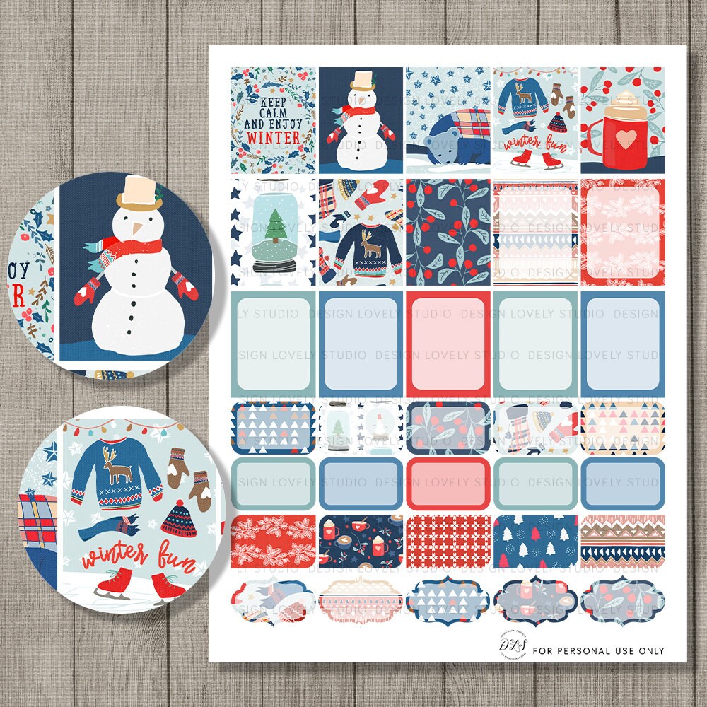 Winter Planner Kit ECLP Vertical Stickers Winter Stickers - Etsy