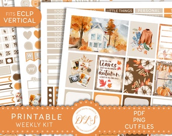 Fall Planner Stickers Printable, Printable Weekly Planner Kit, Erin Condren Printable Stickers, Autumn Planner Stickers, Cut Files, VS201