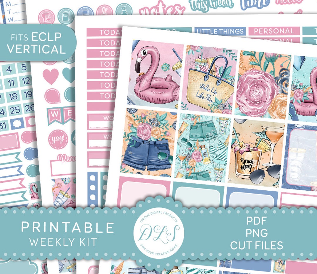 PRINTABLE Beach Planner Stickers, Summer Weekly Planner Stickers Kit ...