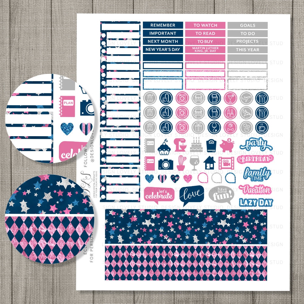 Printable January Planner Stickers January Monthly Kit EC | Etsy