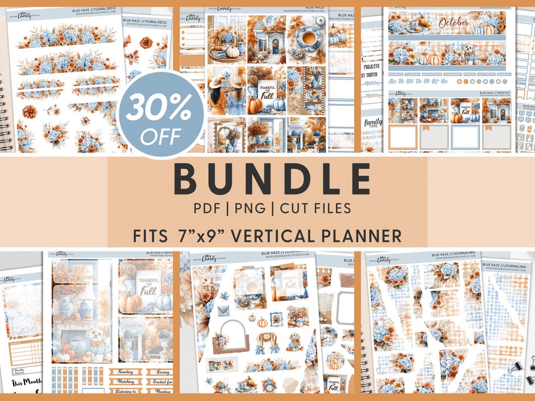 Cozy Fall Planner Sticker Bundle, Printable Vertical Kits, Weekly ...