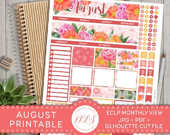 August Monthly Kit, August Monthly Stickers, August Planner Stickers, Printable Monthly Kit, for use with Erin Condren LifePlanner™, MV103
