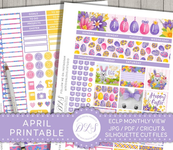 April Monthly Kit, April Monthly Printable, April Planner Stickers for Erin Condren, Easter Planner Stickers, ECLP April Monthly, MV122