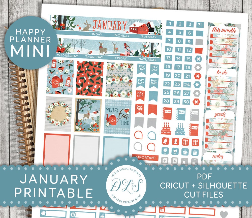 Mini Happy Planner January Stickers Kit, Printable January Monthly Kit ...