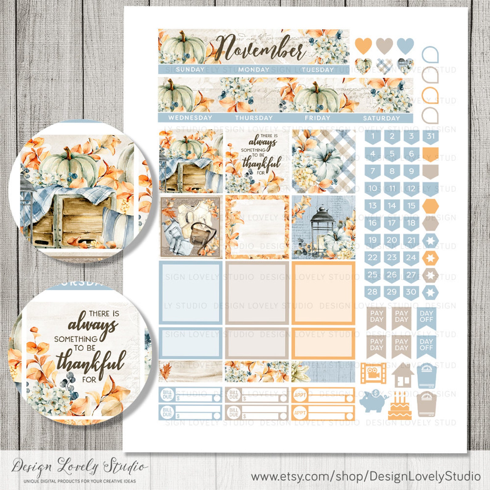 Printable NOVEMBER Monthly Stickers Kit Happy Planner Monthly - Etsy