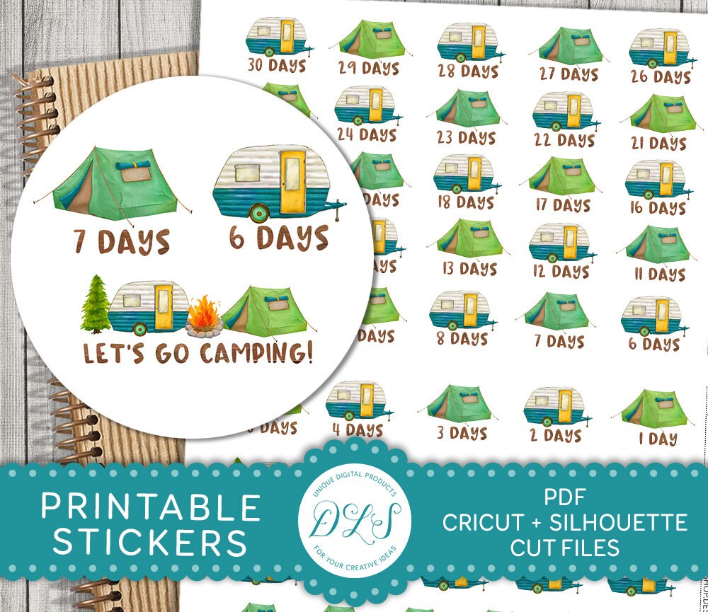 Camping Countdown Stickers, Printable Camping Countdown Stickers Kit, Vacation Countdown Stickers, Cut Files, Camper, Tent, Campfire, DS126 - Etsy camping-countdown-stickers-printable-camping-countdown-stickers-kit-vacation-countdown-stickers-cut-files-camper-tent-campfire-ds126-etsy
