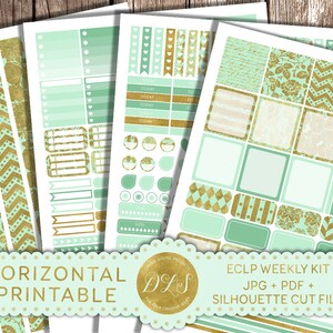 Printable HORIZONTAL Planner Stickers Mint Gold Fits EC Life Planner ...