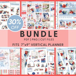 Pacchetto di adesivi per il planner del 4 luglio - Kit stampabili settimanali, mensili, per journaling, appunti, carta strappata e floreali per Erin Condren, BV143