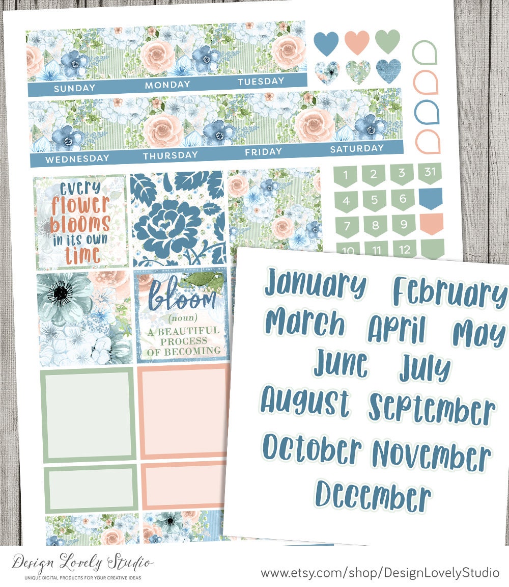 Printable FLORAL Monthly Planner Stickers Happy Planner | Etsy