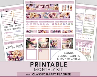 Adesivi stampabili per agenda "Serata estiva in spiaggia", adesivi mensili di agosto per Happy Planner, tramonto in spiaggia, kit vacanze, HPMV297