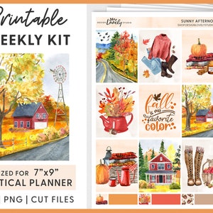 Printable Planner Stickers, Fall Planner Stickers, September Planner Printable, October Stickers, Vertical Planner Stickers, VS215