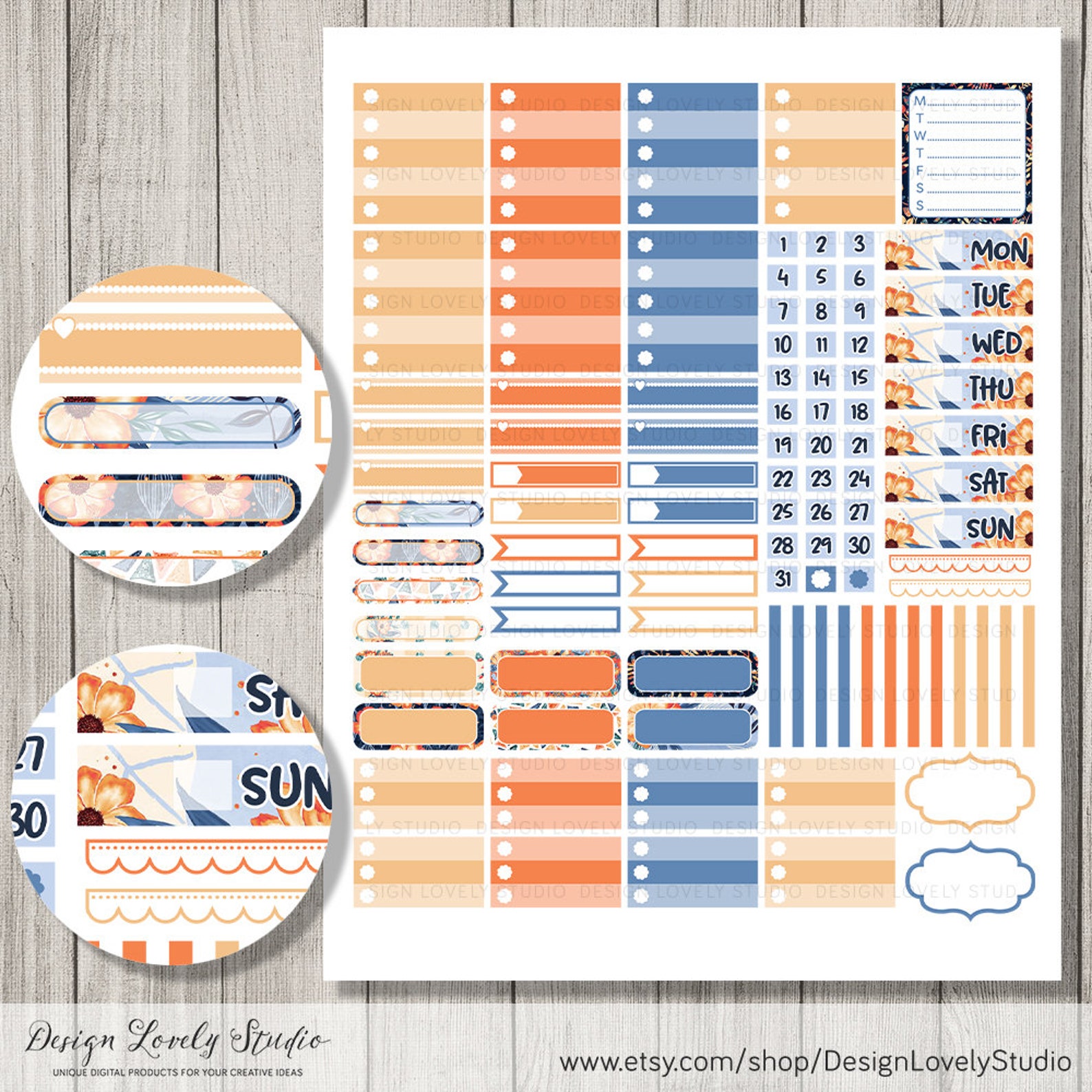 Printable HORIZONTAL Planner Stickers Floral Planner Stickers - Etsy