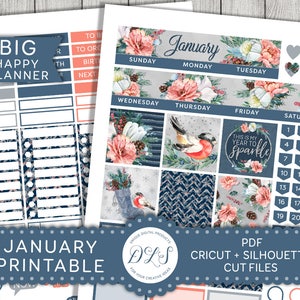 Big Happy Planner januari Stickers Kit, Big Happy Planner Stickers afdrukbaar, januari maandelijkse Kit, januari maandelijkse verspreiding, gesneden bestanden, BM109