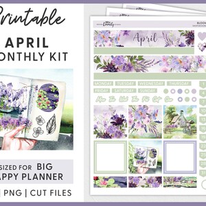 April Planner Stickers, Big Happy Planner Stickers Kit, Spring Planner Stickers Kit, Afdrukbare maandelijkse Planner Stickers, Cut Files, BM222