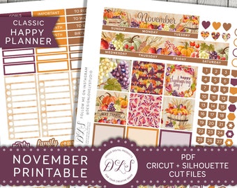 Printable NOVEMBER Monthly Stickers Kit Mini Happy Planner | Etsy