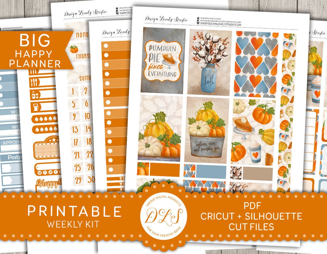 Printable Big Happy Planner Stickers, October Planner Stickers, Fall ...