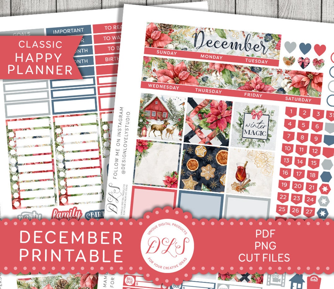 DECEMBER Printable Planner Stickers, Happy Planner Stickers, December ...