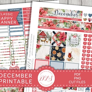 DECEMBER afdrukbare planner stickers, happy planner stickers, december maandelijkse kit, kerst planner stickers, vakantie stickers, HPMV180