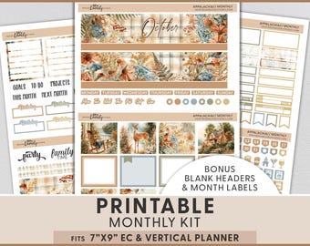 October Fall Mountain Printable Planner Stickers, Erin Condren Monthly Kit, Mountain Travel, Any Month Included, MV303