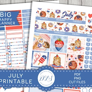JULY Big Happy Planner Stickers Kit, JULY Printable Monthly Kit, 4th of ...
