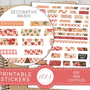 Afdrukbare Washi Tape, Fall Planner Stickers, afdrukbare Washi Strips, digitale Washi Tape, herfst afdrukbare Washi, gesneden bestanden, DS192
