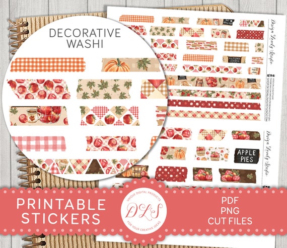 Printable Washi Tape, Fall Planner Stickers, Printable Washi Strips, Digital Washi Tape, Fall Printable Washi, Cut Files, DS192