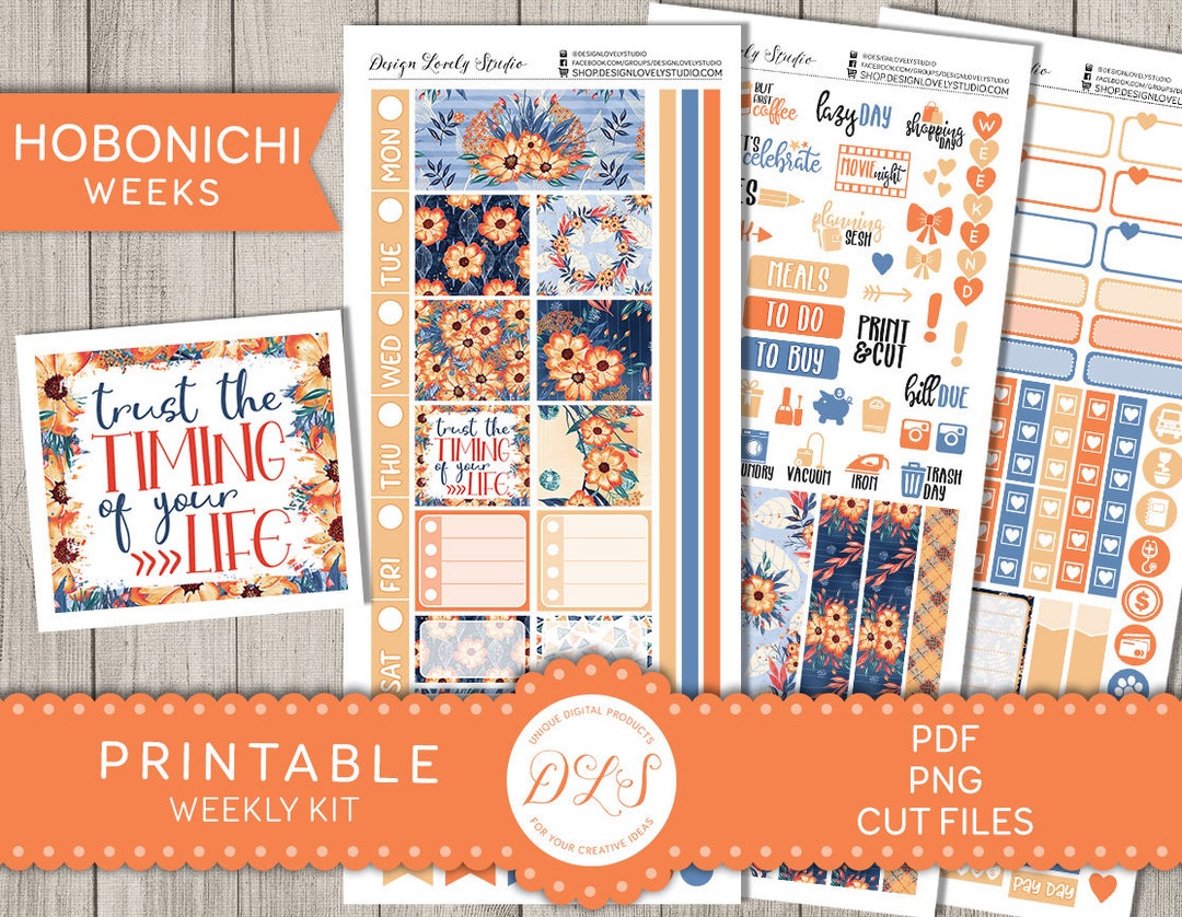 Printable HOBONICHI Weeks Stickers Kit, Floral Planner Stickers, Fall ...