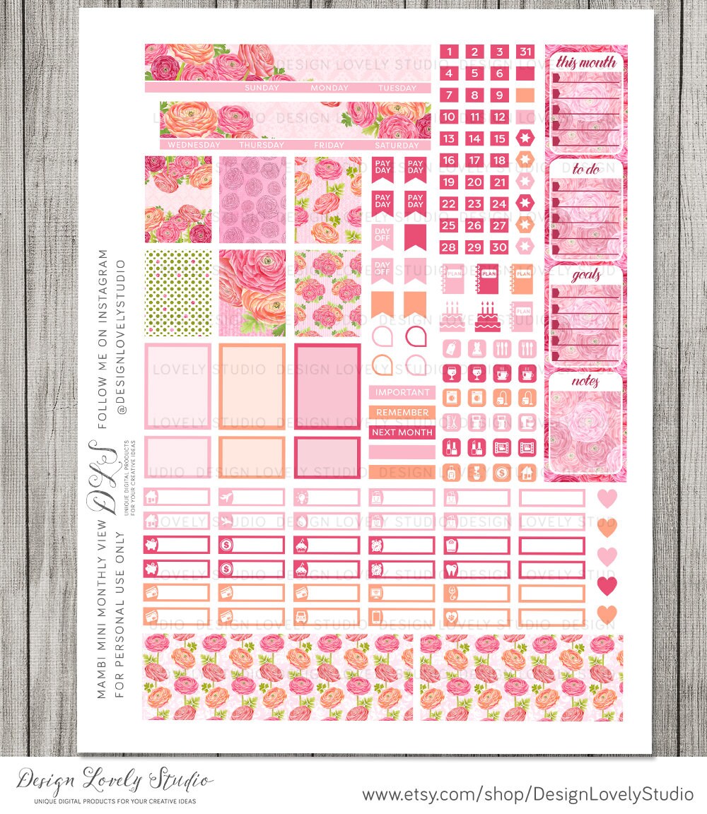 Mini Happy Planner Monthly Stickers Kit, Printable Monthly Planner ...