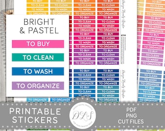 Printable Header Planner Stickers, Functional Header Planner Stickers, Multicolor Header Planner Stickers, To Clean, To Buy, FS185