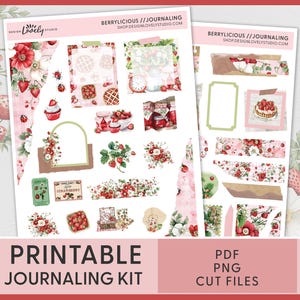 Strawberry Journaling Sticker Kit, Spring Deco Stickers, Planner Stickers, Printable Journaling Stickers, BuJo Stickers, JS215