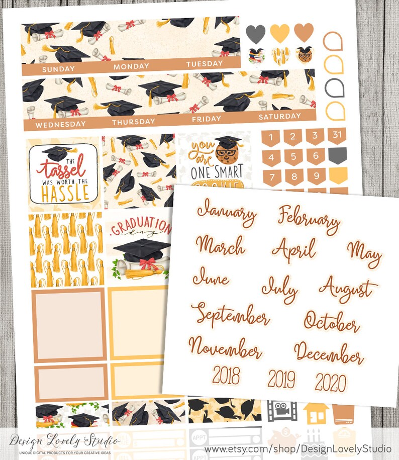 Graduation Planner Stickers, Graduation Monthly Kit, Printable Happy