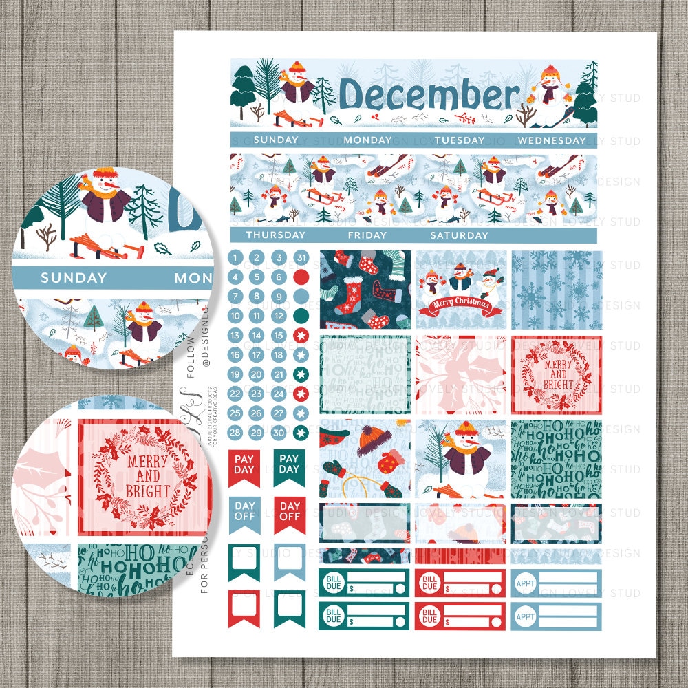 DECEMBER Planner Kit ECLP Printable Stickers Monthly Planner Winter ...