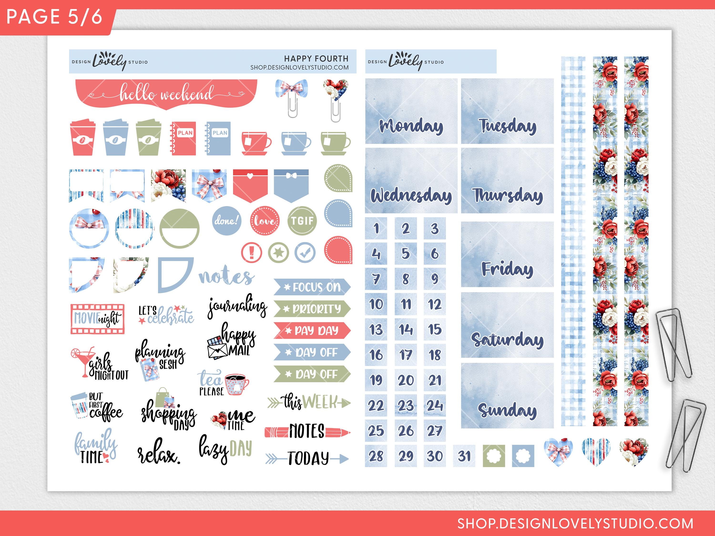 4th of July Weekly Kit – Printable Planner Stickers for Happy Planner ...