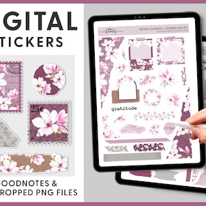 Digitale Journaling-Aufkleber, Blumen-Journaling-Kit, GoodNotes-Aufkleber, Magnolien-Aufkleber, vorgeschnittene Aufkleber, Ipad-Aufkleber, DJ105